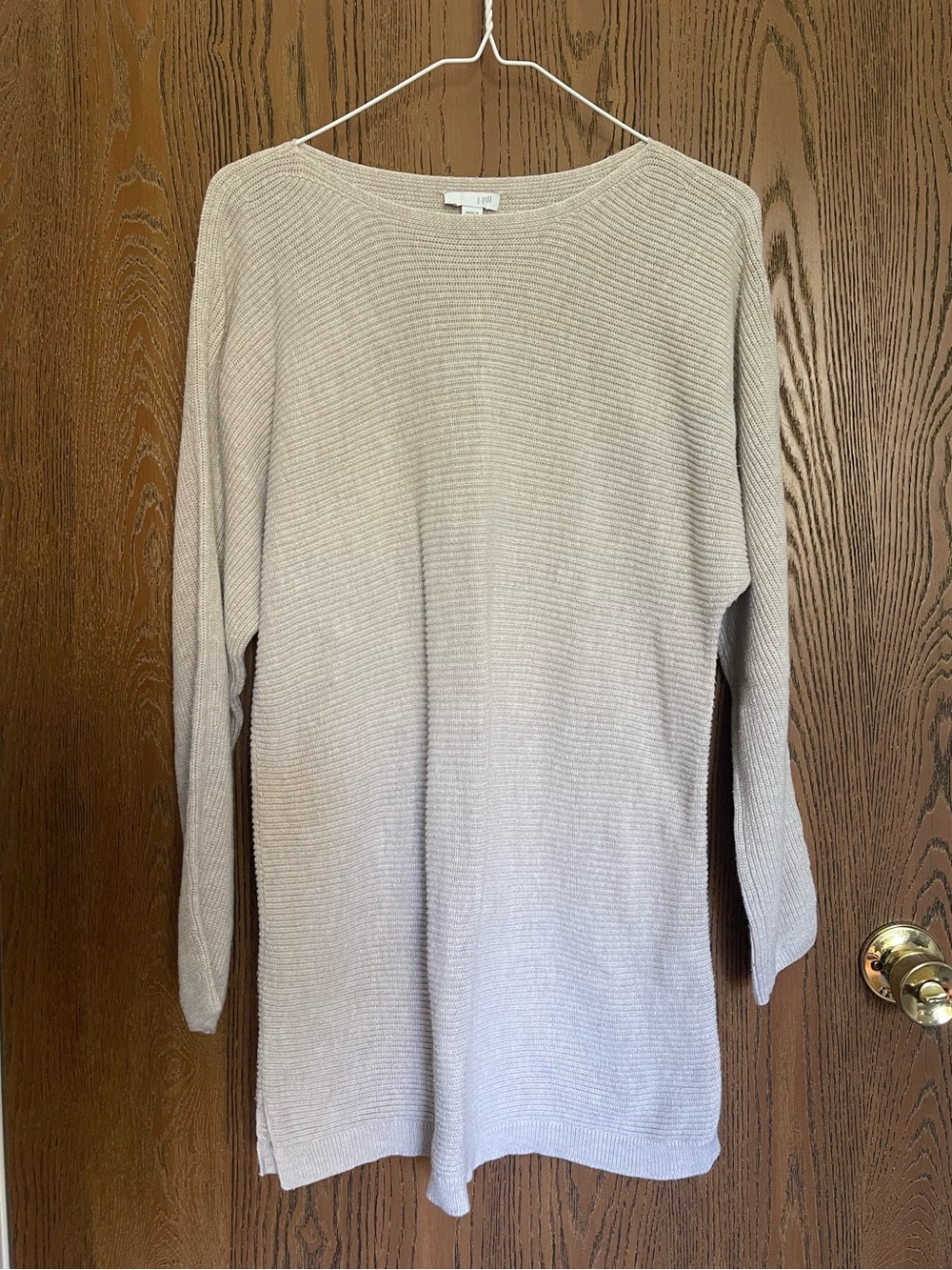 J. Jill Textured Knit Sweater Medium Oatmeal Beige Neutral Pullover Long Cozy
